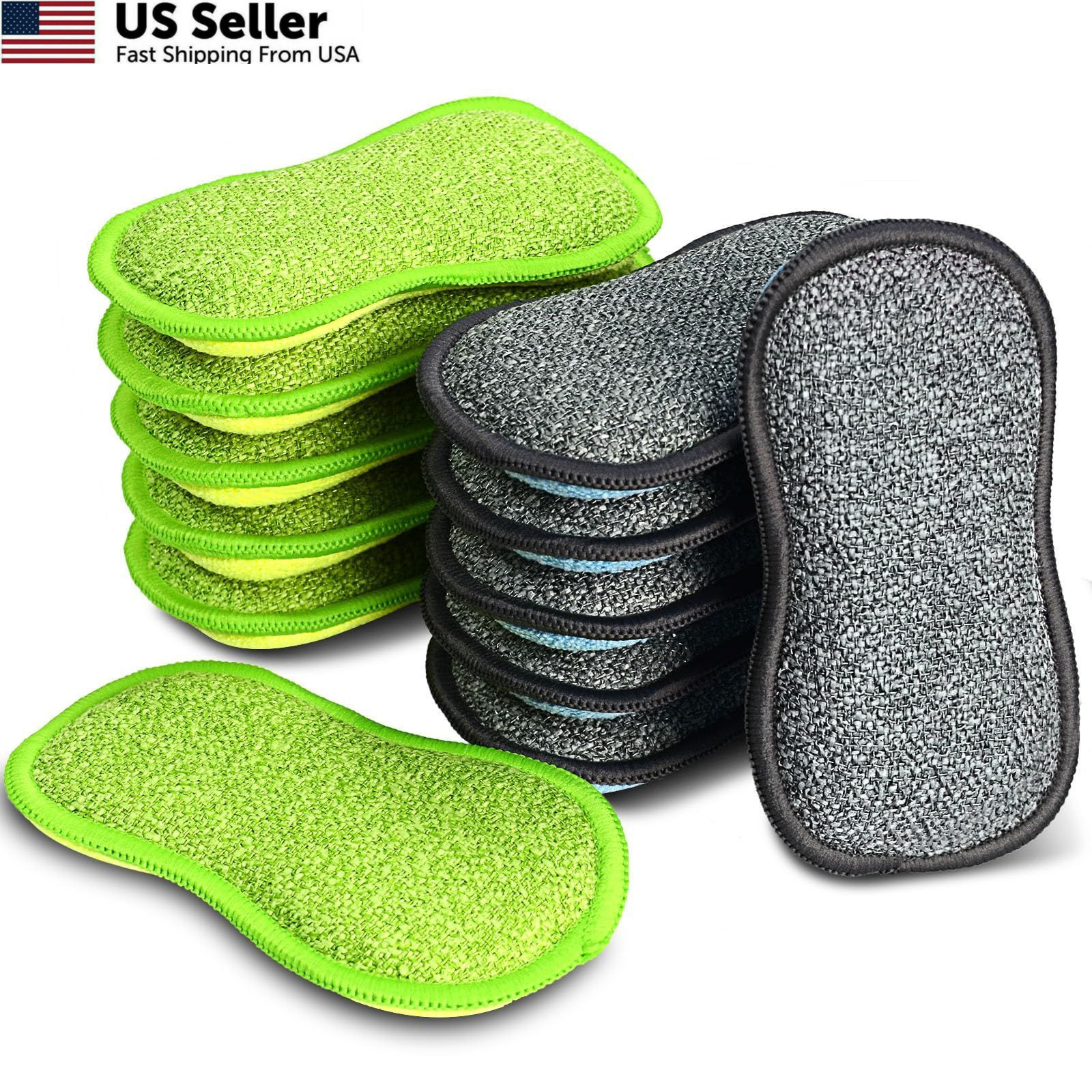 12 Pack Multi-Purpose Scrub Sponges for Kitchen by SmilePowo Non-Scratch 12