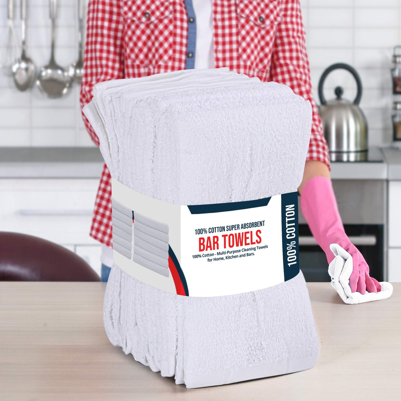 Kitchen Bar Mops, Pack of 12, 16 by 19 Inches, 100% Cotton Super Absorbent Wh…