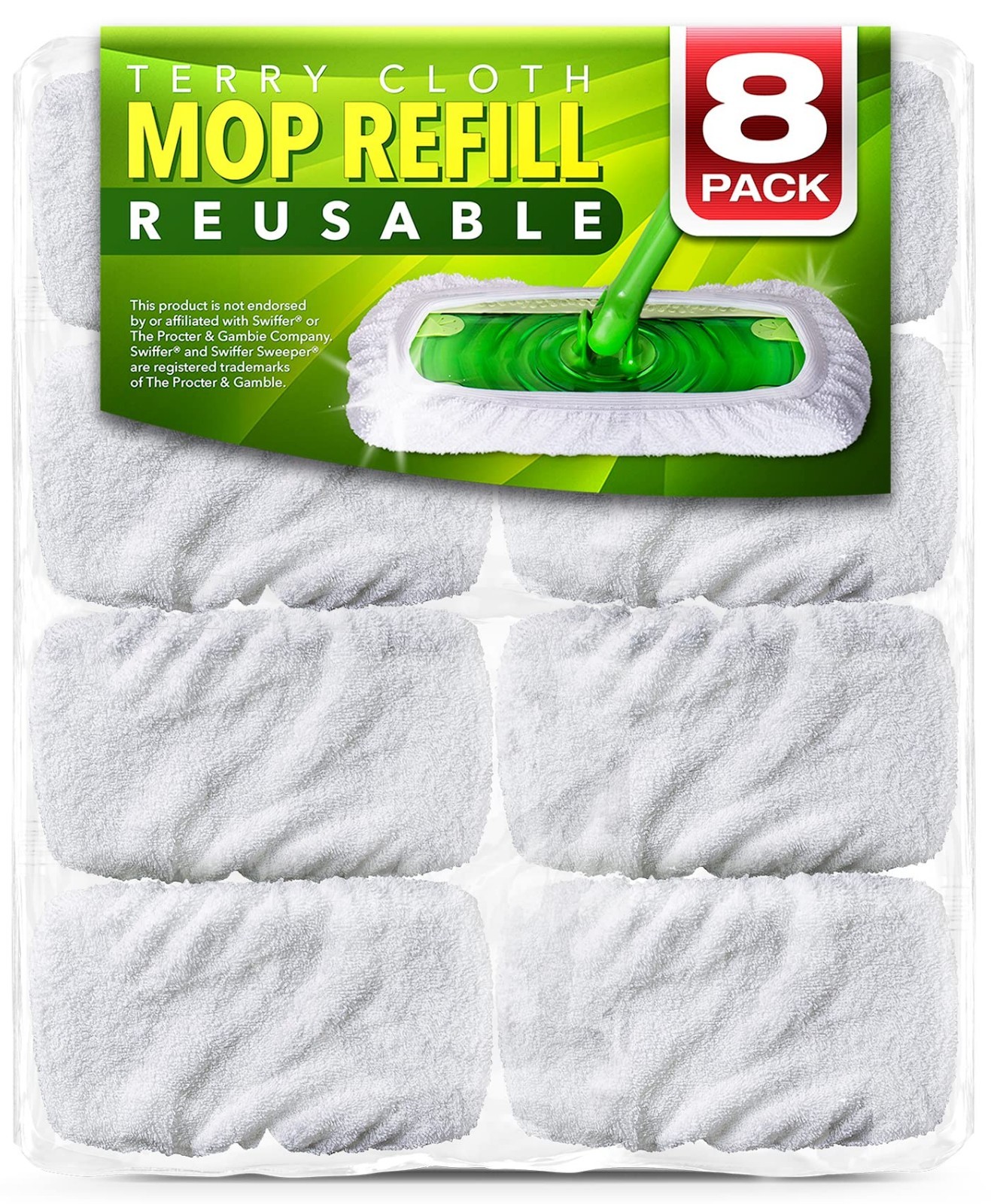 Reusable 100% Cotton Mop Pads for Swiffer Sweeper – 8-Pack, Machine Washable Ter