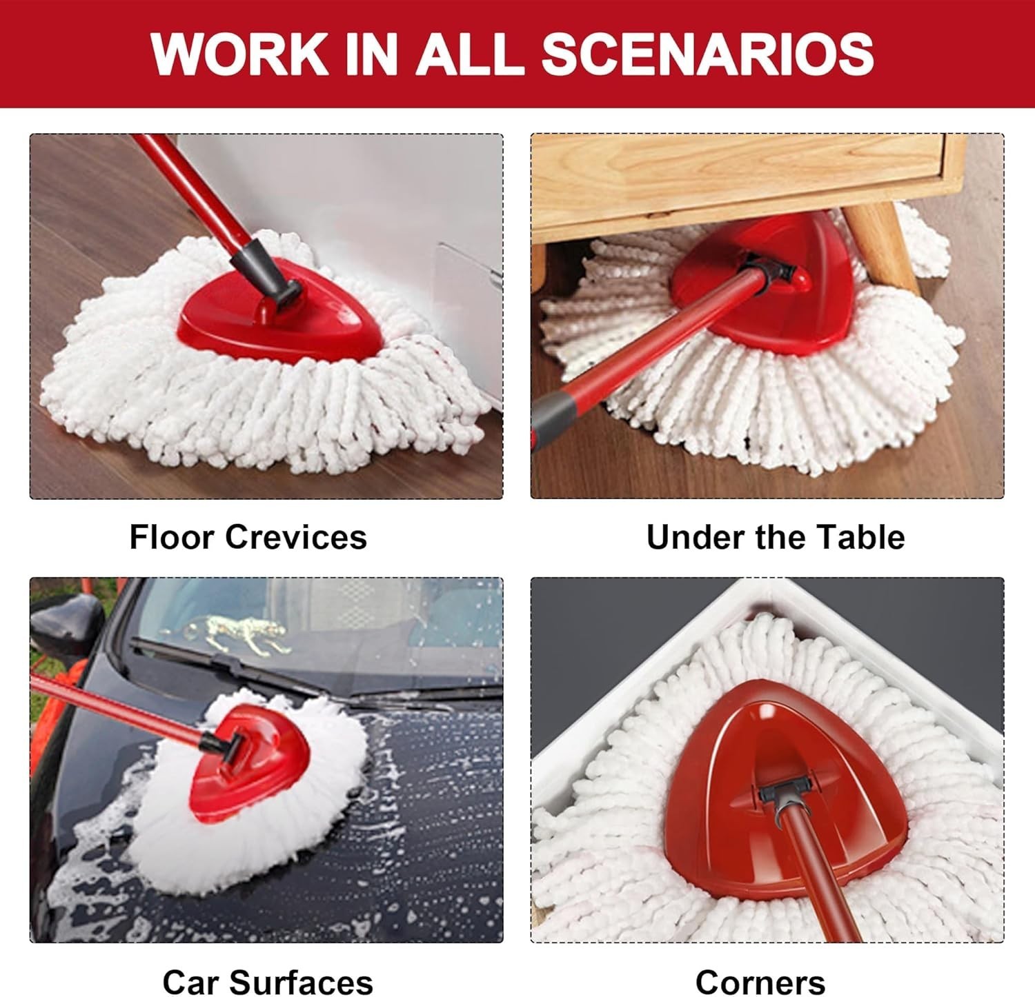 Microfiber Mop Heads Replacement Pack 4 for Spin Mop Easy Cleaning Floor