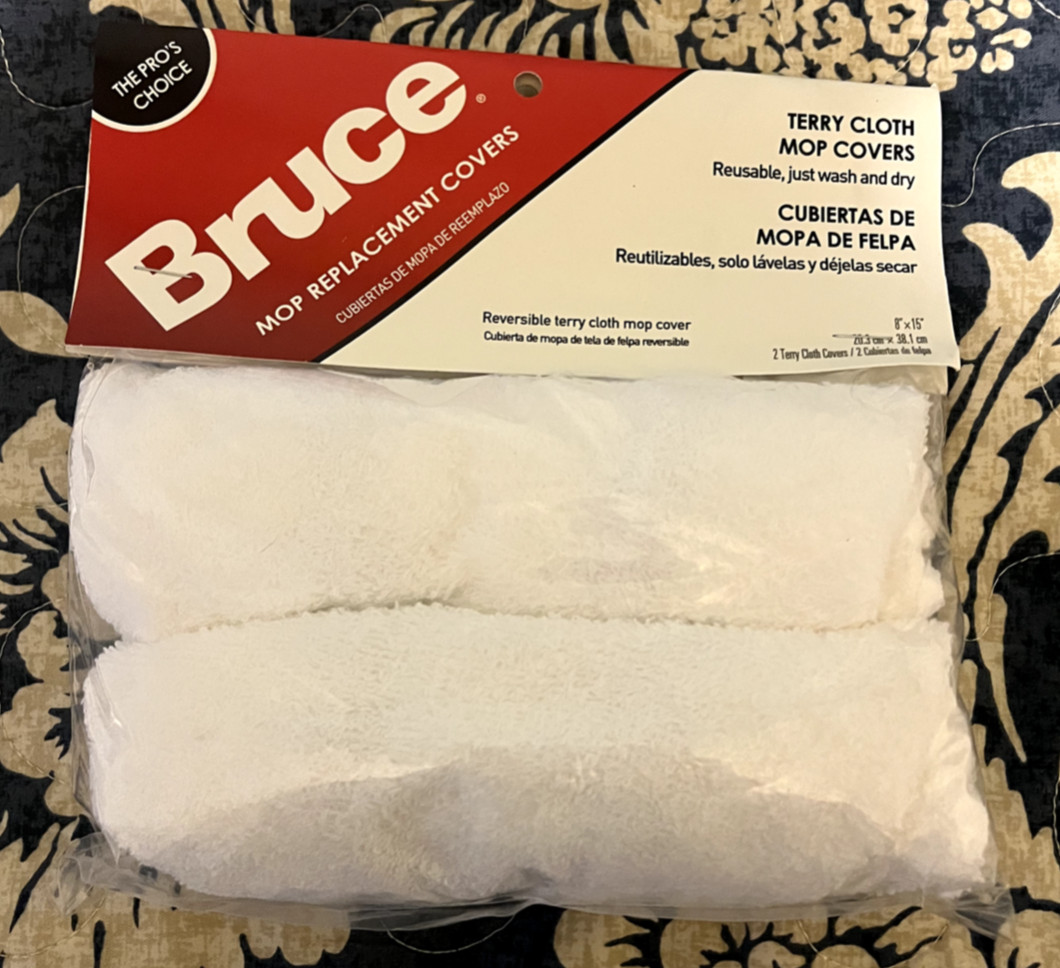 Bruce 2 Reusable Replacement Terry Cloth Mop Covers for Mop Head 8″ x 15″ NIP