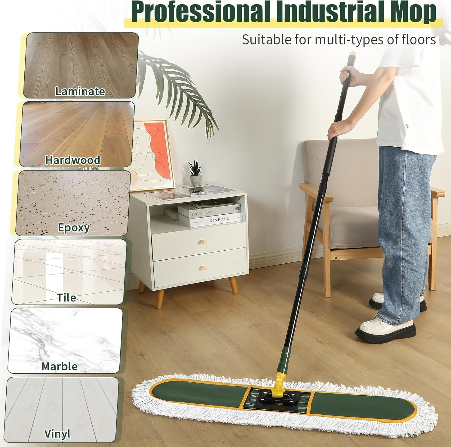 24″ Commercial Dust Mop for Floor Cleaning, Heavy Duty Large Mop with Replacemen