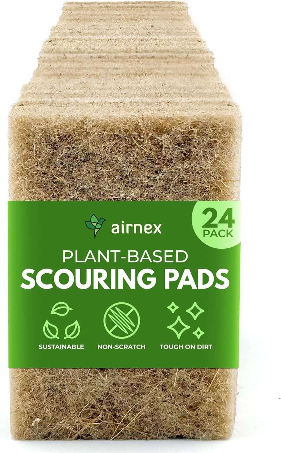 Plant Based Kitchen Scouring Pads – Pack of 24 Coconut Husk Non Abrasive Scrubbi