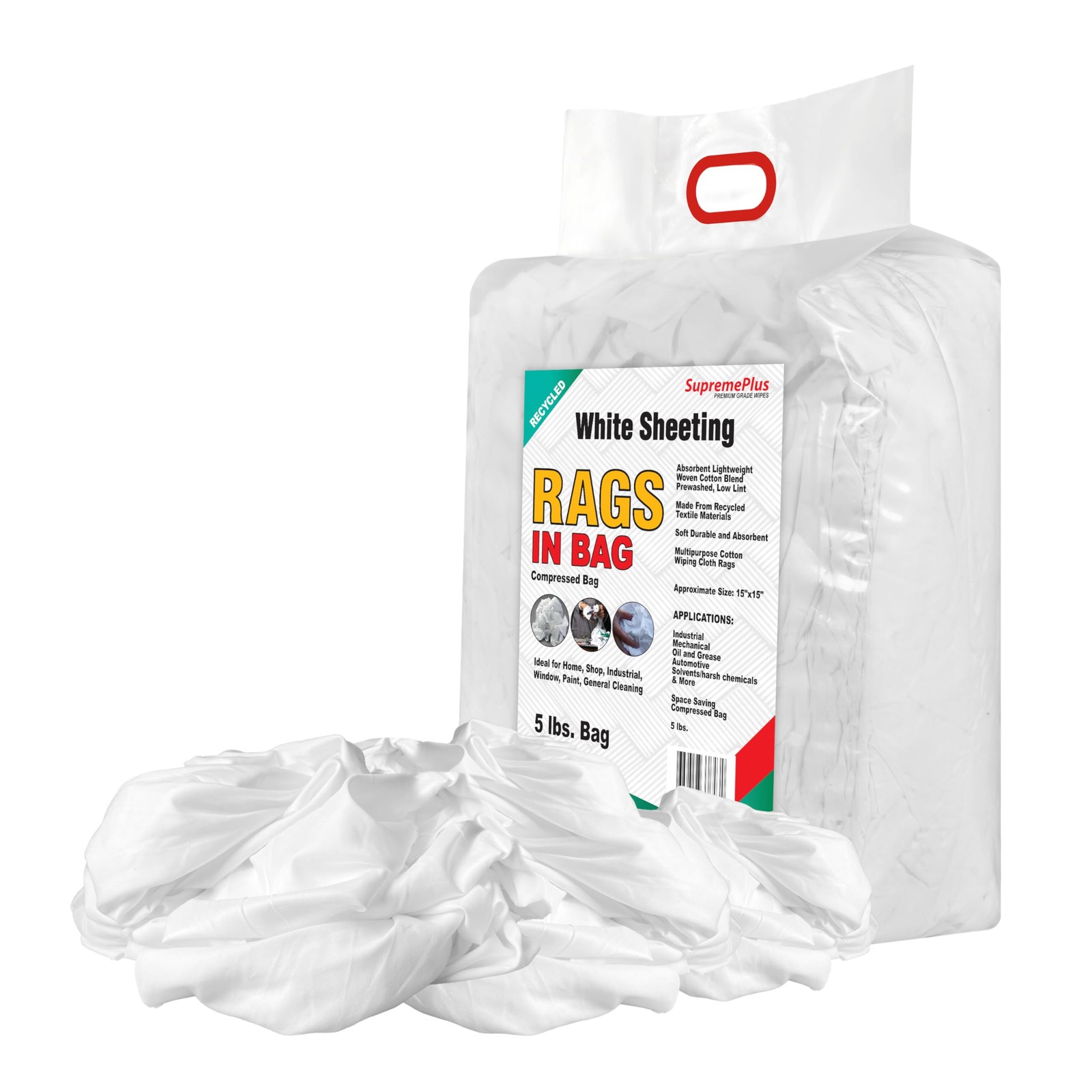 Recycled White Sheeting Cleaning Rags (5 lbs. Bag) – Lint Free White Cotton C…
