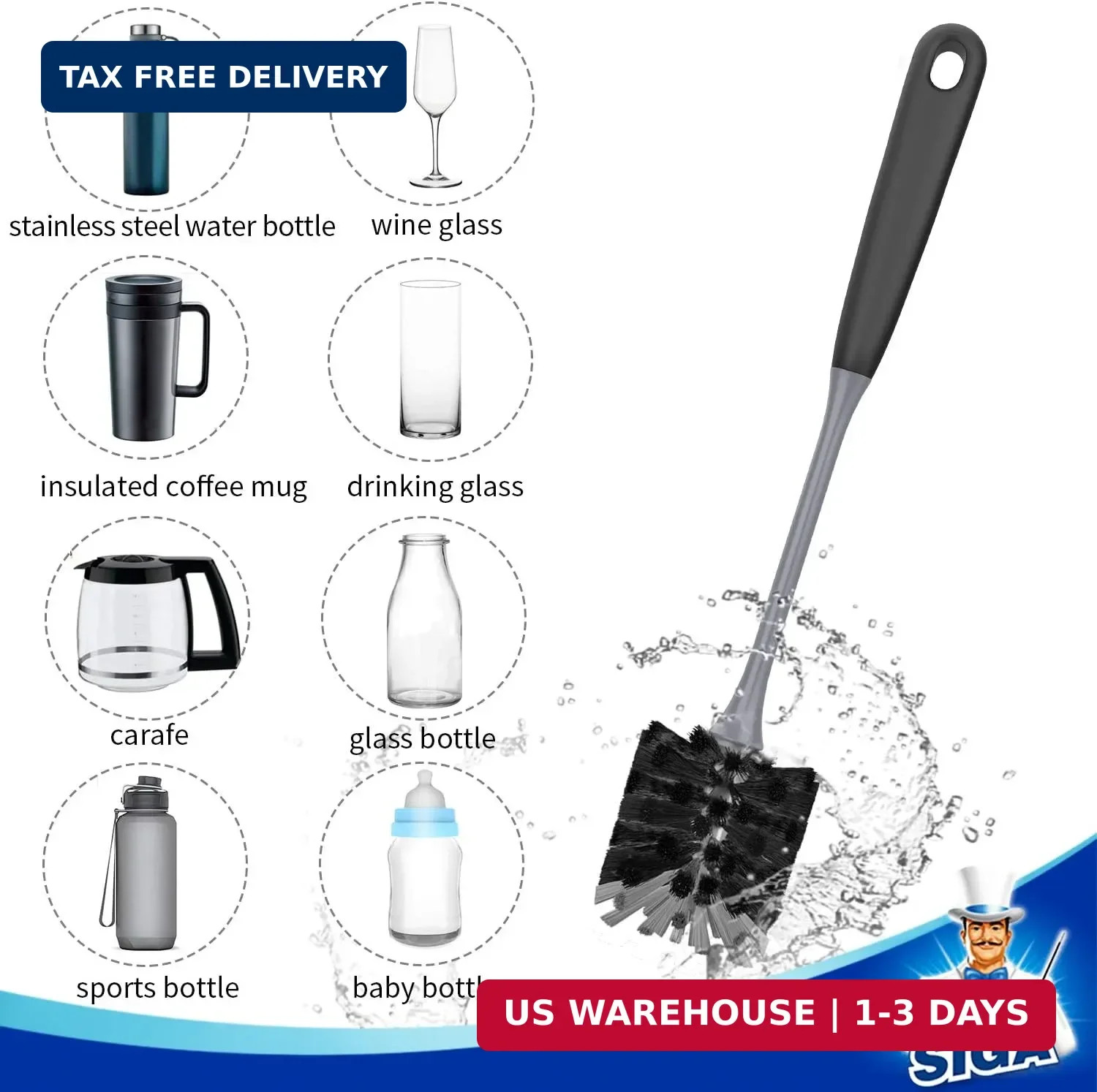 Bottle Brush Set 2pcs Flexible Long Handle Glassware Mug Cleaner