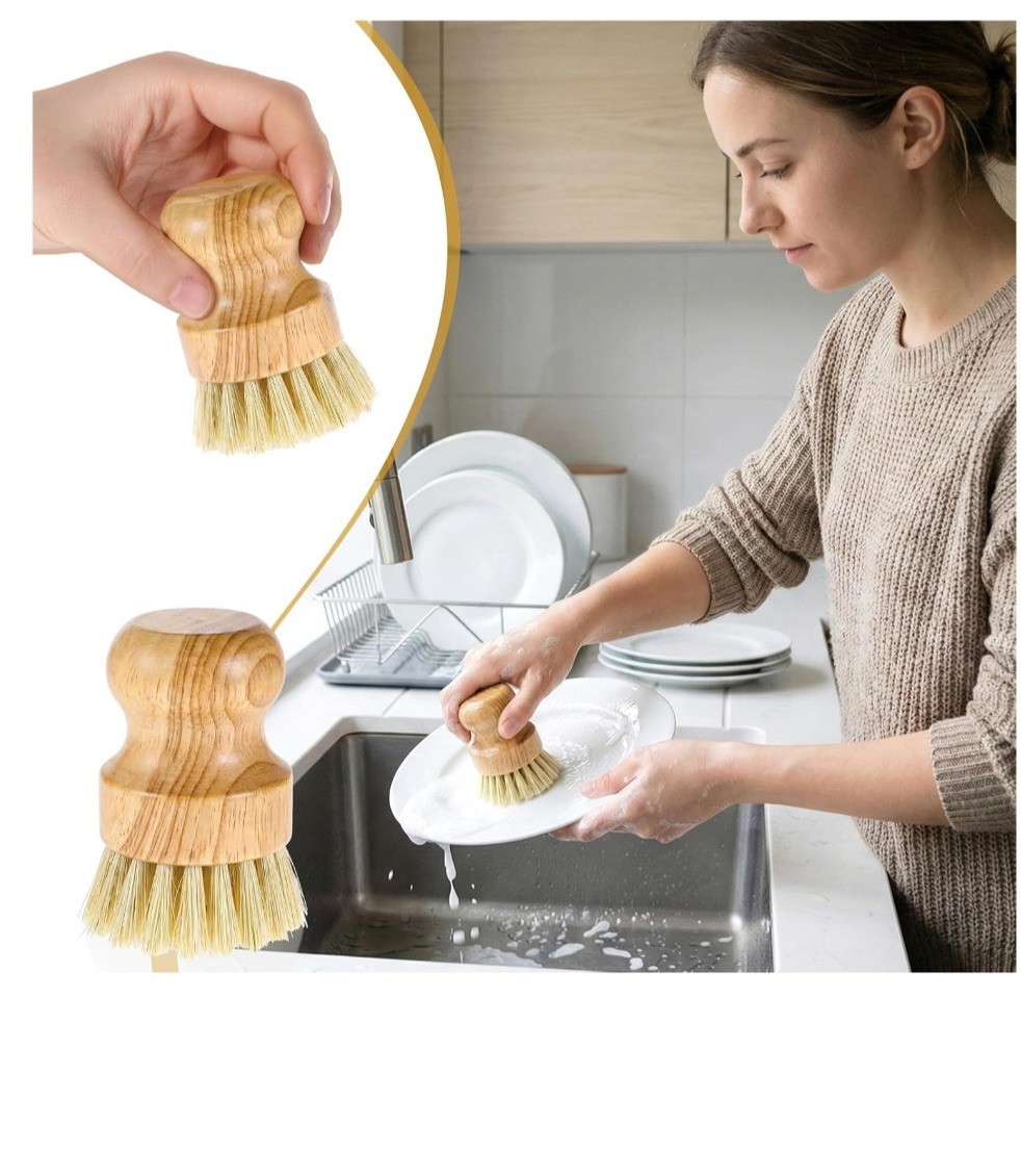 10Pcs Bamboo Dish Scrub Brush Natural Sisal Bristle Wooden Kitchen Pot Scrubber.