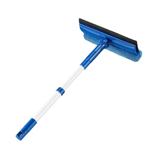 2 in 1 Squeegee Window & Microfiber Cloth Head with 14-18″ Long Handle,Sponge
