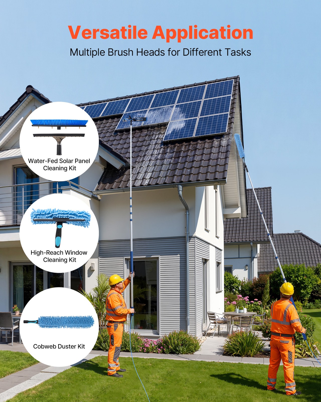 VEVOR Solar Panel Cleaning Kit Water Fed Pole Kit 26 ft with Brush and Squeegee