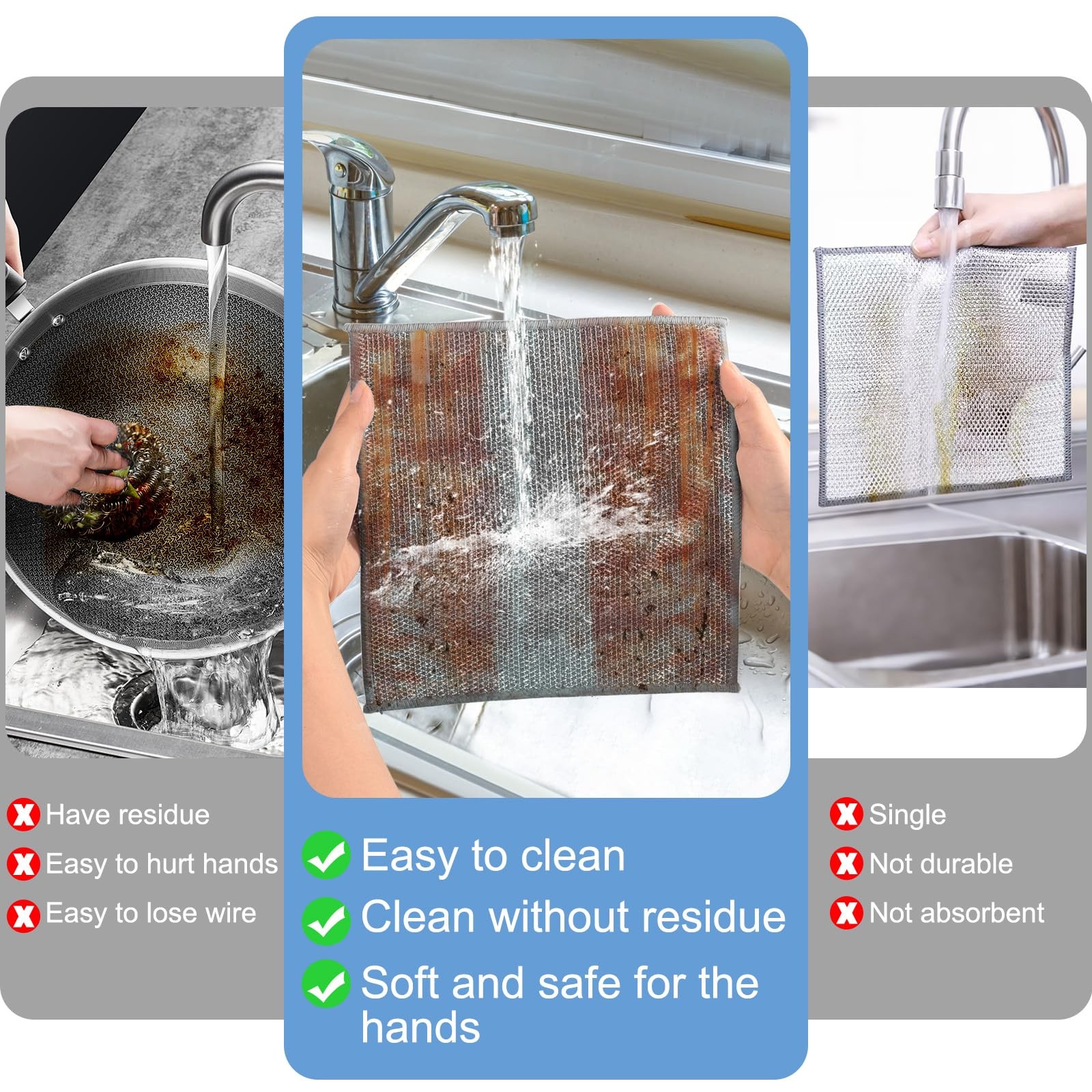 10pcs New Upgrade 2-Layer Microfiber Wire Dishcloth,Non-Scratch Wire Dishwash…
