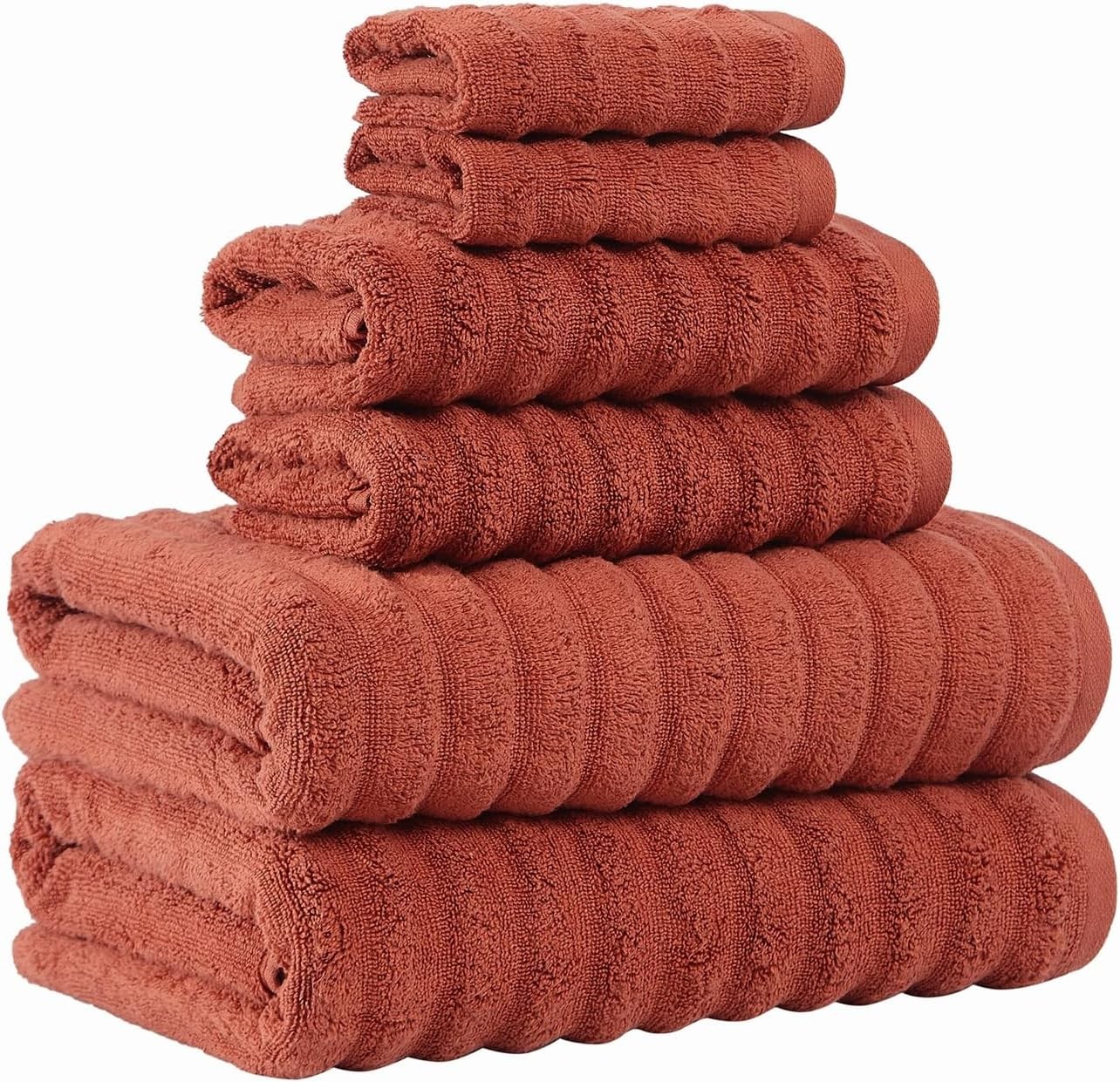 Textured Rust 6 Piece Towel Set, Solid Color Themed, Oeko-TEX Certified