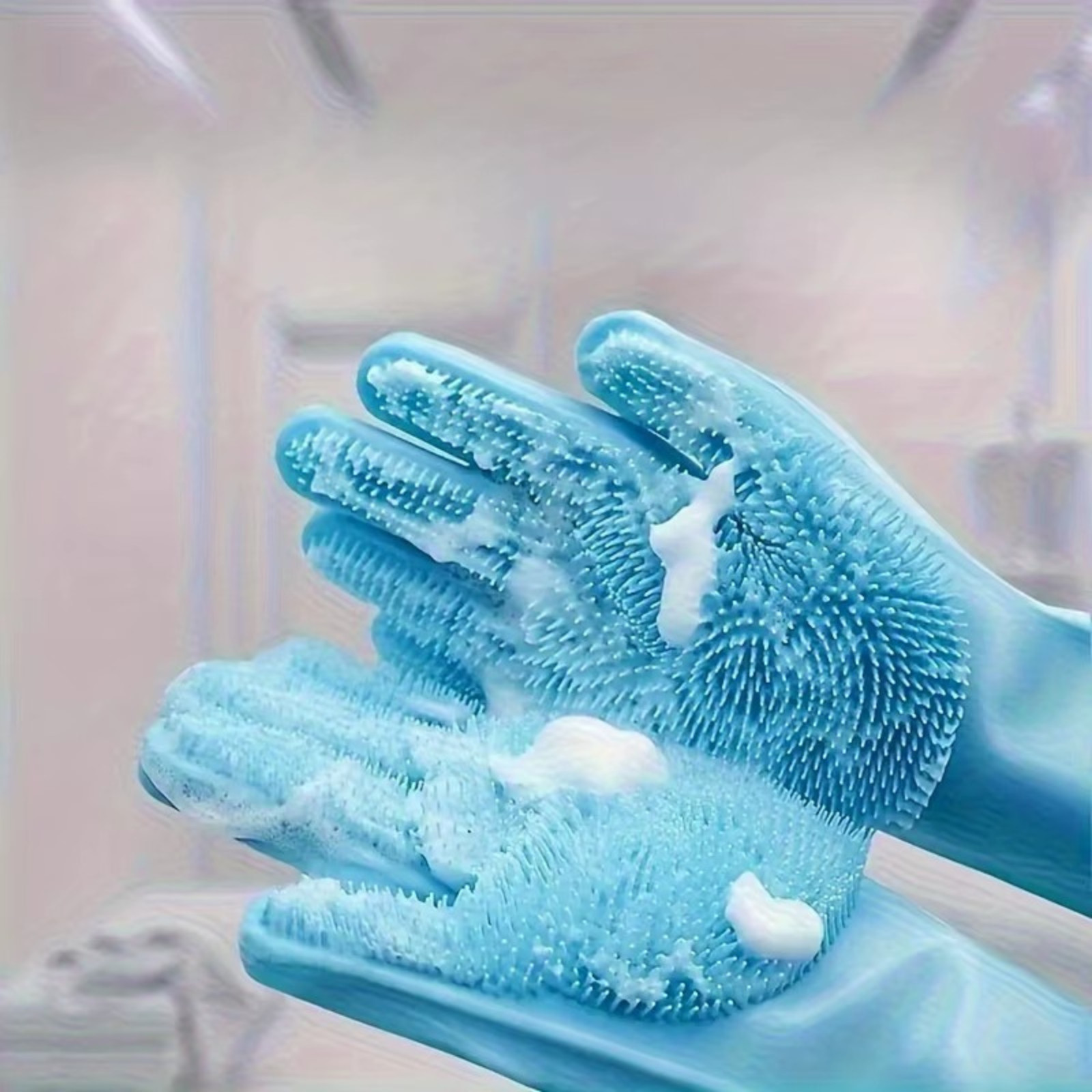 Magic Silicone Scrub Gloves Kitchen Dish Washing Cleaning Bath Reusable Pair