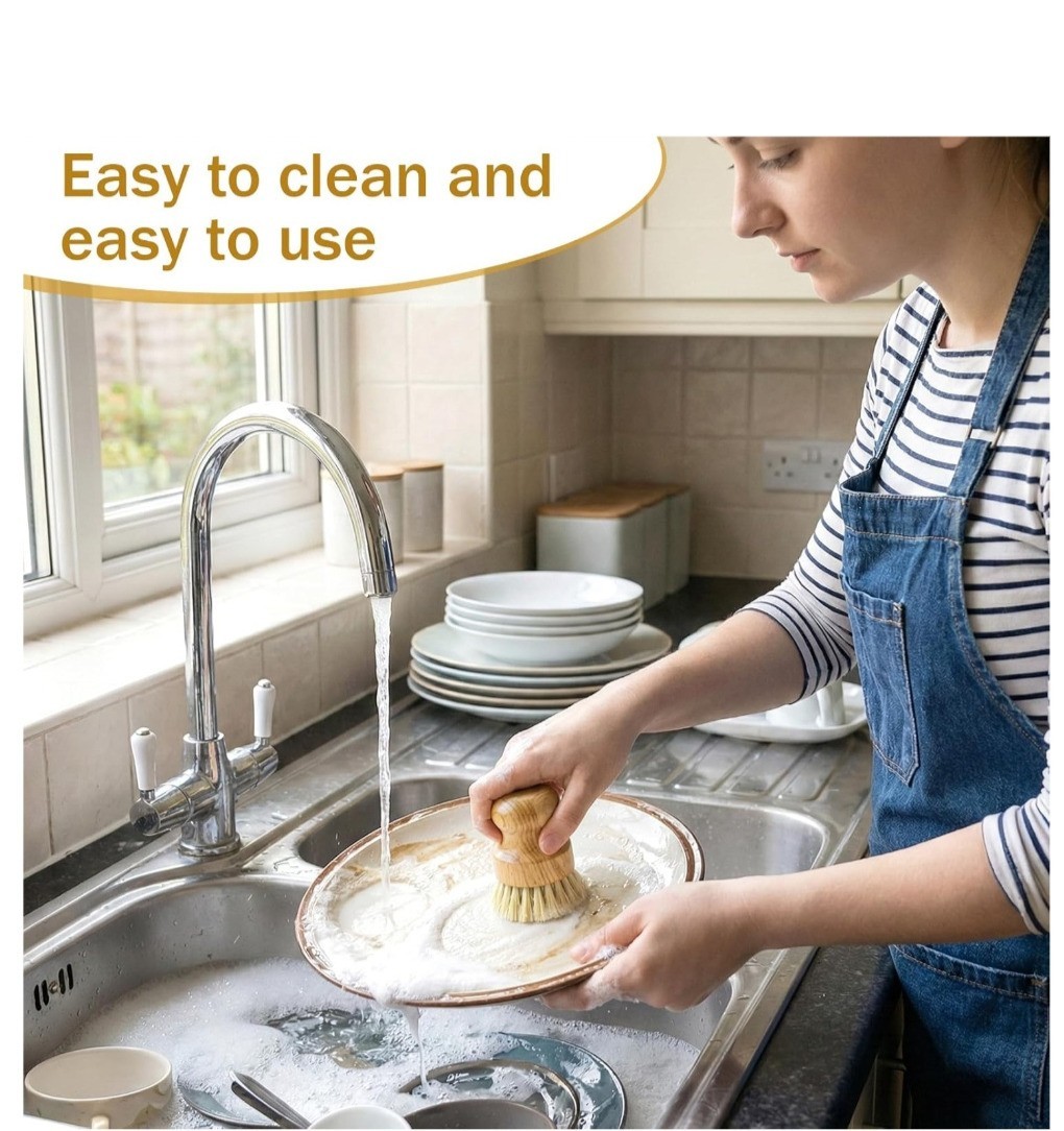 10Pcs Bamboo Dish Scrub Brush Natural Sisal Bristle Wooden Kitchen Pot Scrubber.