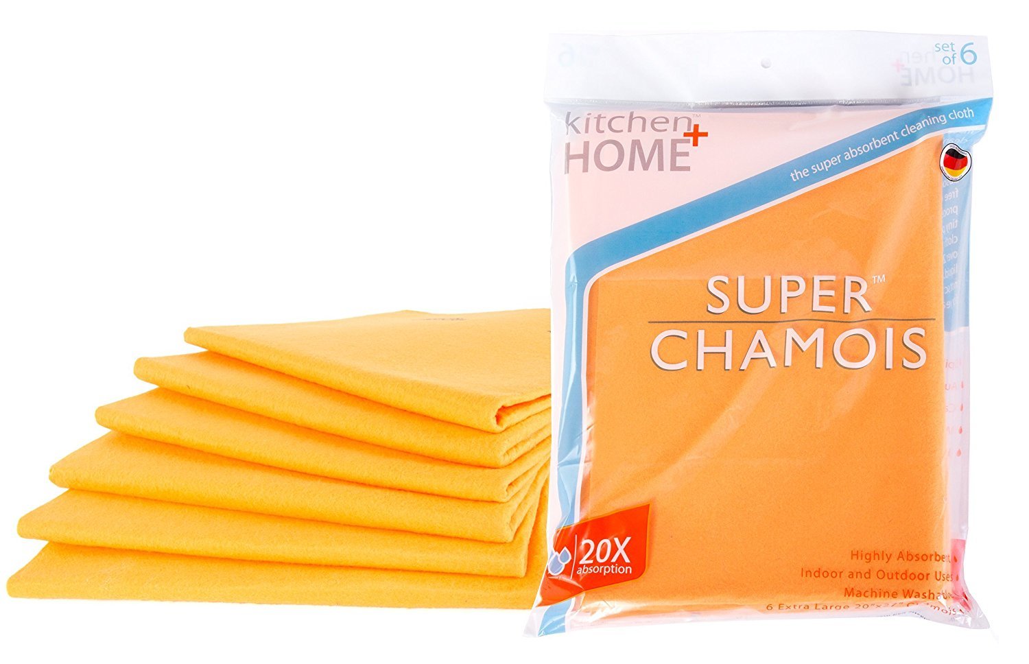 Shammy Towels – XL Super Absorbent German Chamois Drying Washing Cloths 6 Pack