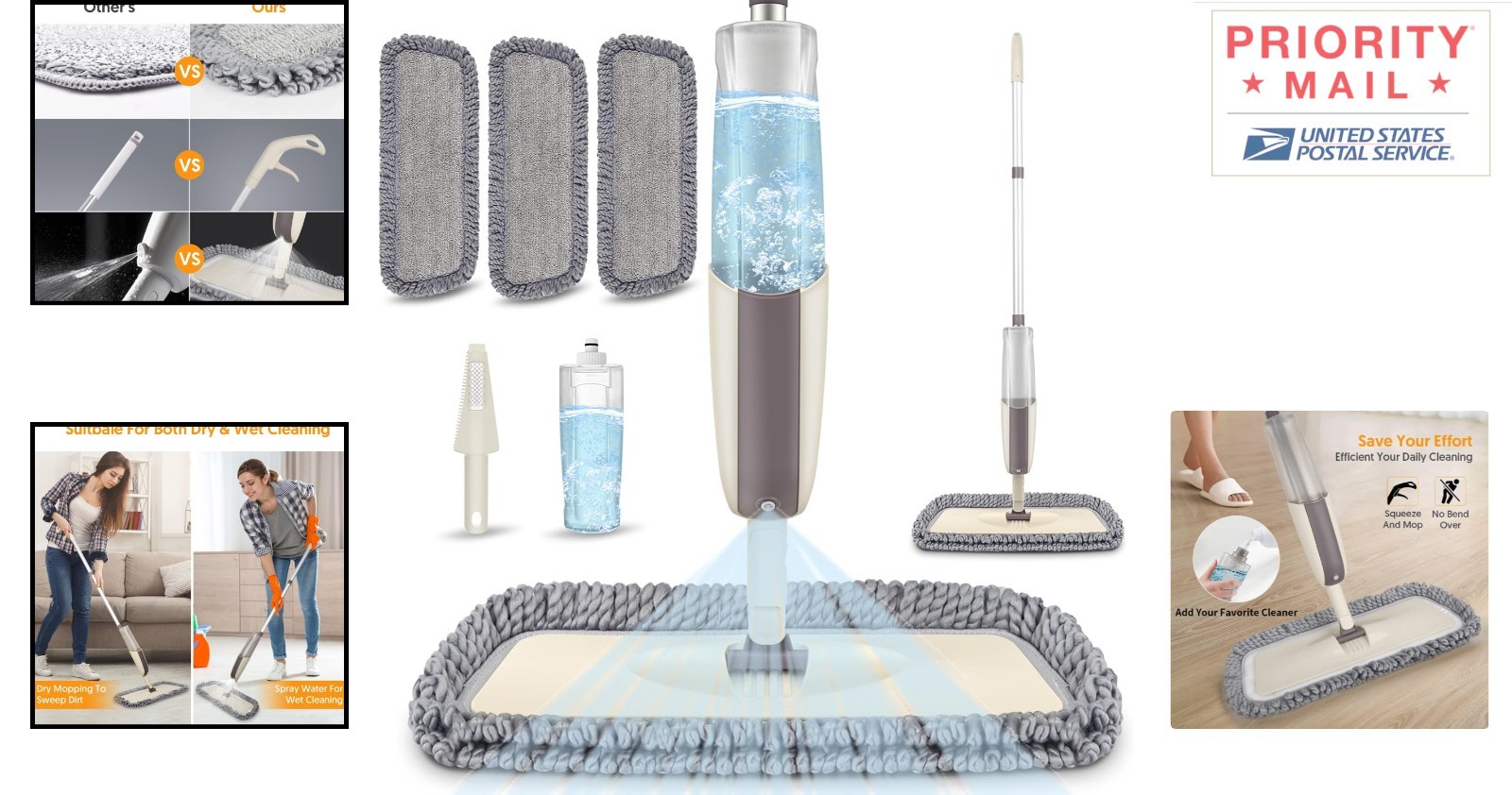 Reusable Microfiber Spray Mop for Multi-Surface Cleaning 410ml Tank Lightweight