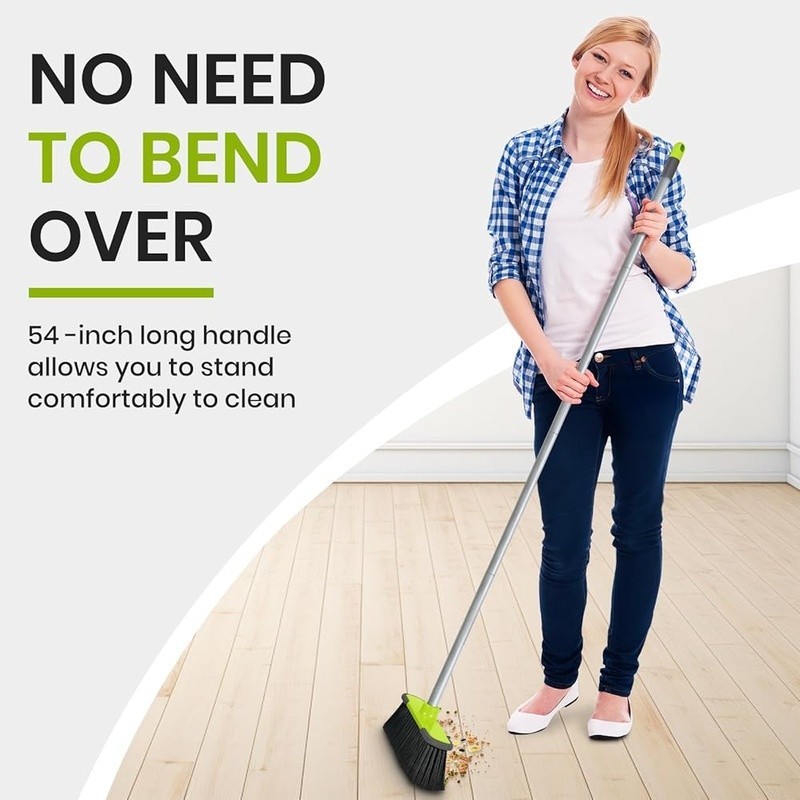 13in Soft Bristle Broom Adjustable Handle Indoor Outdoor Floor Cleaning Tool New