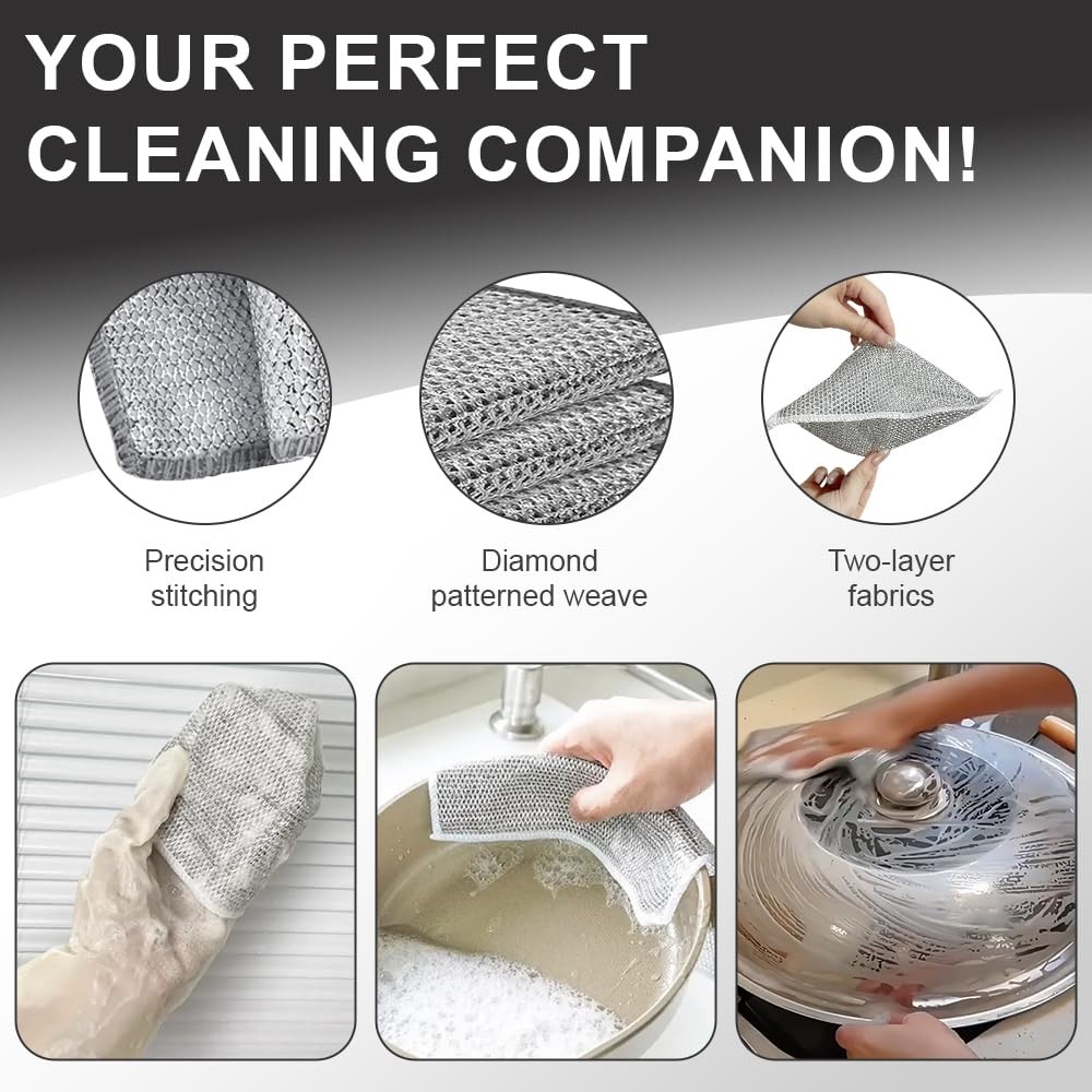 BD Prime Ventures Silver Mesh Dish Cloths 3 Layer – Non Scratch, Odor Free, Q…