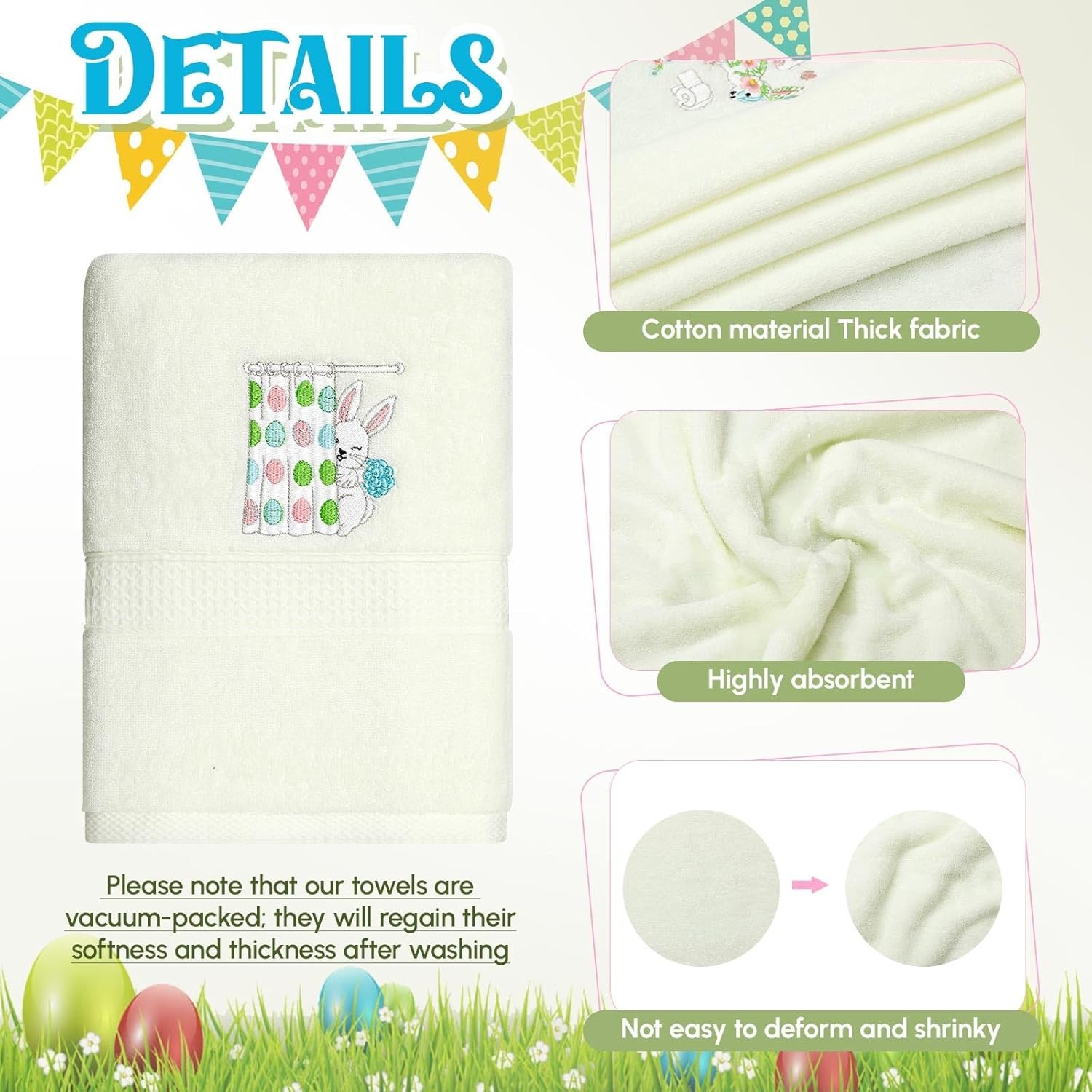Set of 4 Easter Bunny Bath Towel, 27×54 Inch Cotton Easter Towels, Absorbent