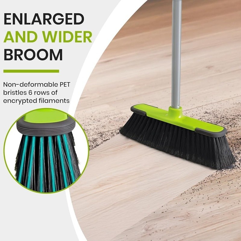 13in Soft Bristle Broom Adjustable Handle Indoor Outdoor Floor Cleaning Tool New
