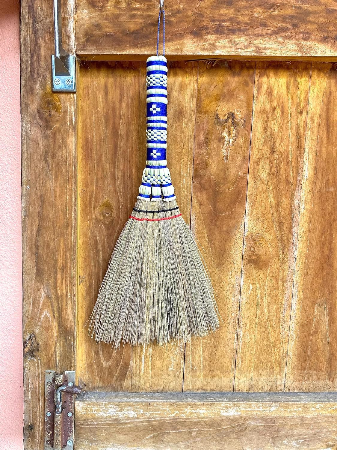 Small Corn Wisk Brush Broom 11 Inch Blue, Red Flagged Indoor Heavy Duty Multi Su