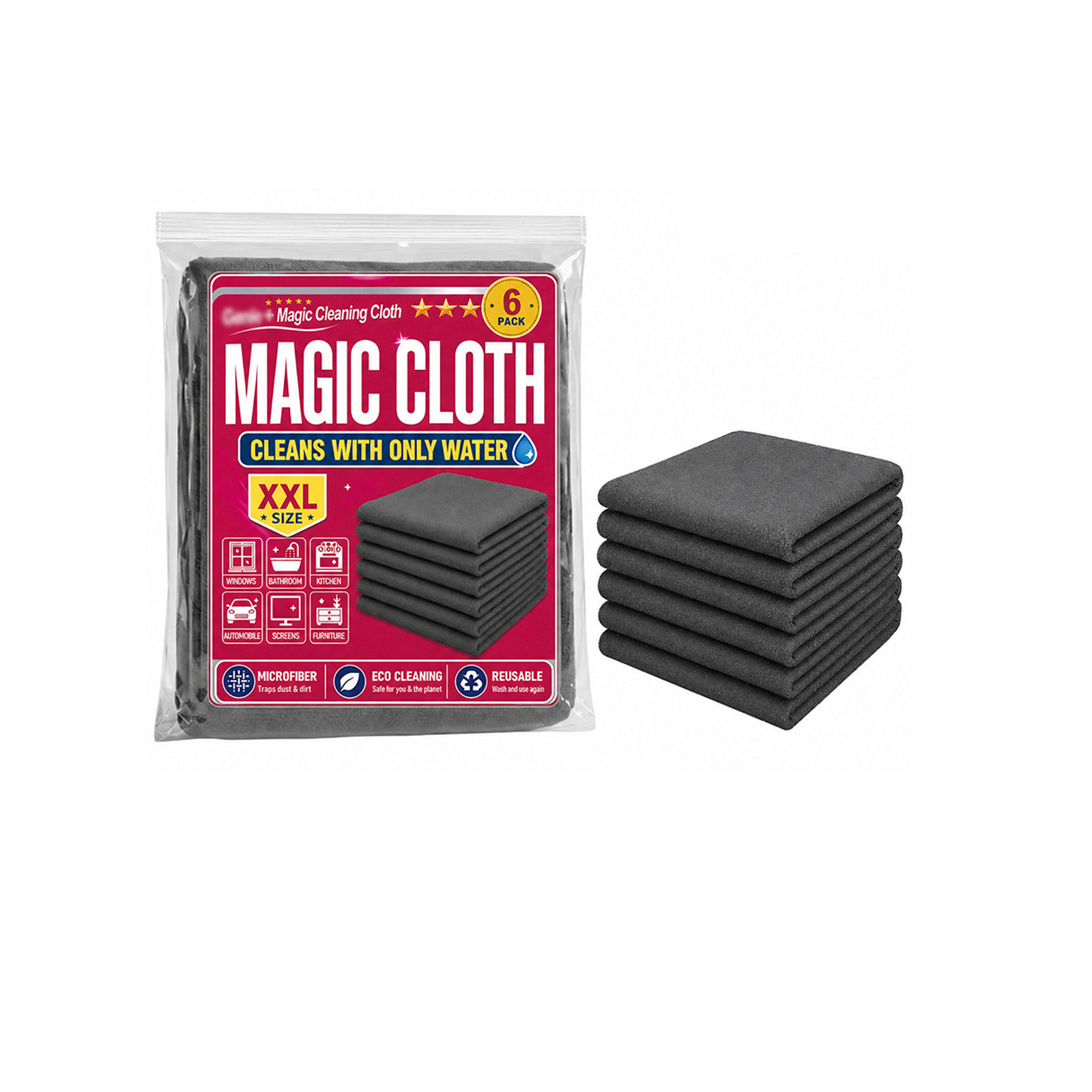6Pack Genie Magic Cleaning Cloth Microfiber Cleaning Cloth Reusable 12×16 inches