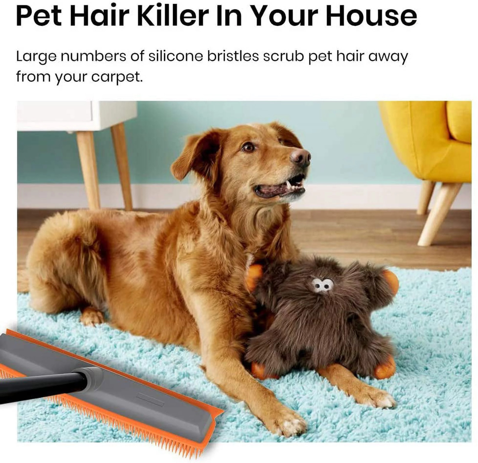 a Rubber Push Handle Broom for Hardwood Floor,Carpet Rake Pet Hair Remover Broom