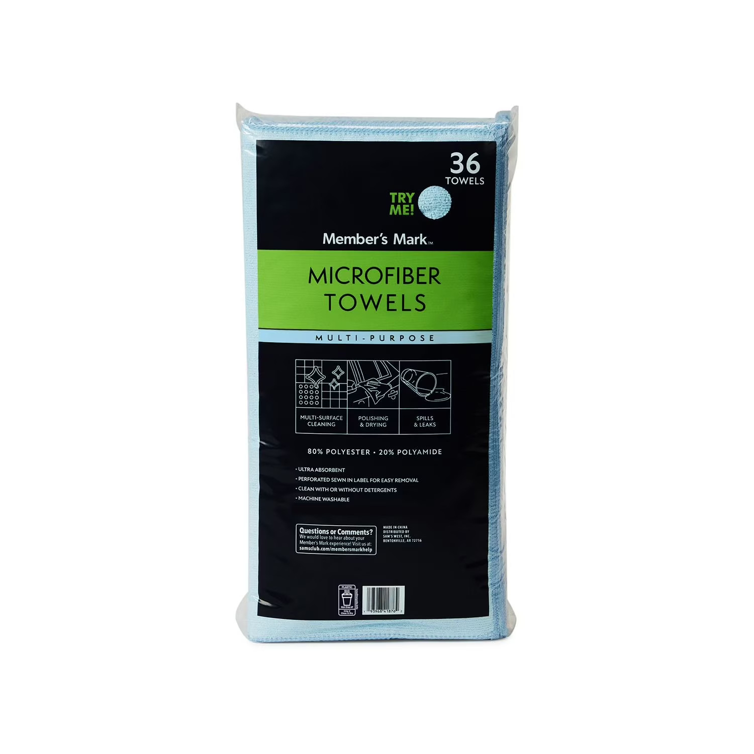 Member’s Mark Microfiber Towels – Blue, 16″ x 16″, 36 Count Cleaning Cloths