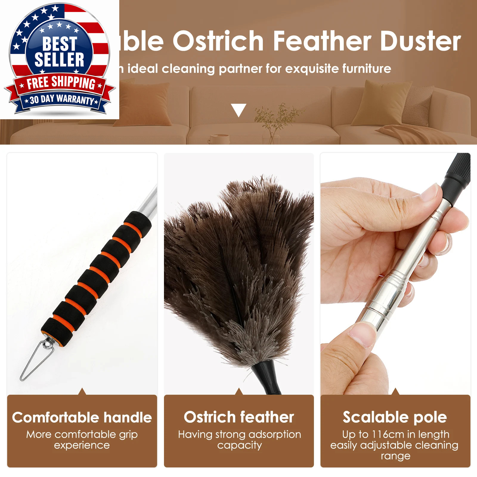 Feather Duster Ostrich Feather Duster with Extendable Metal Handle anti Static C