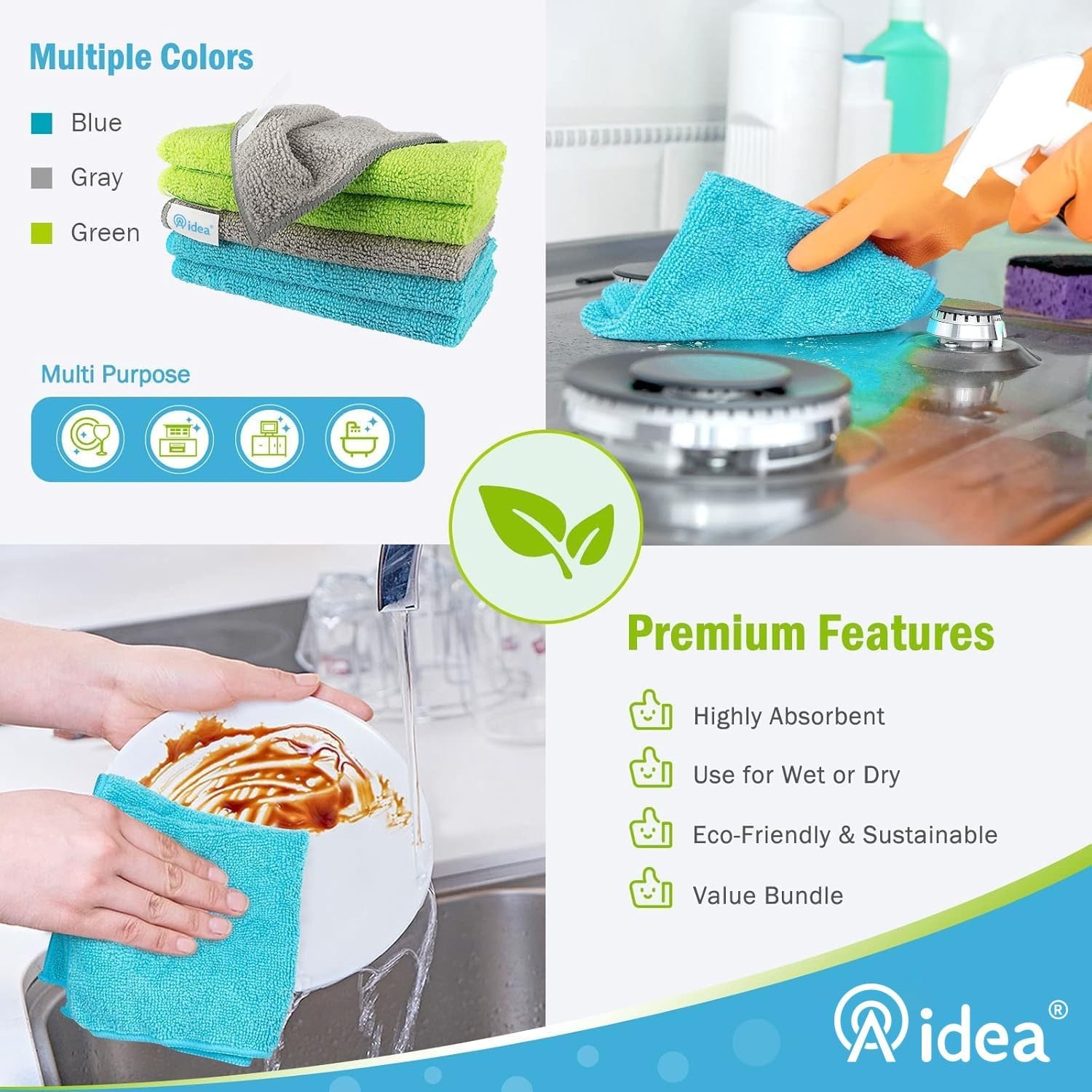 Microfiber Cleaning Cloth-8PK, Microfiber Towels for Cars 12″x16″ | Soft