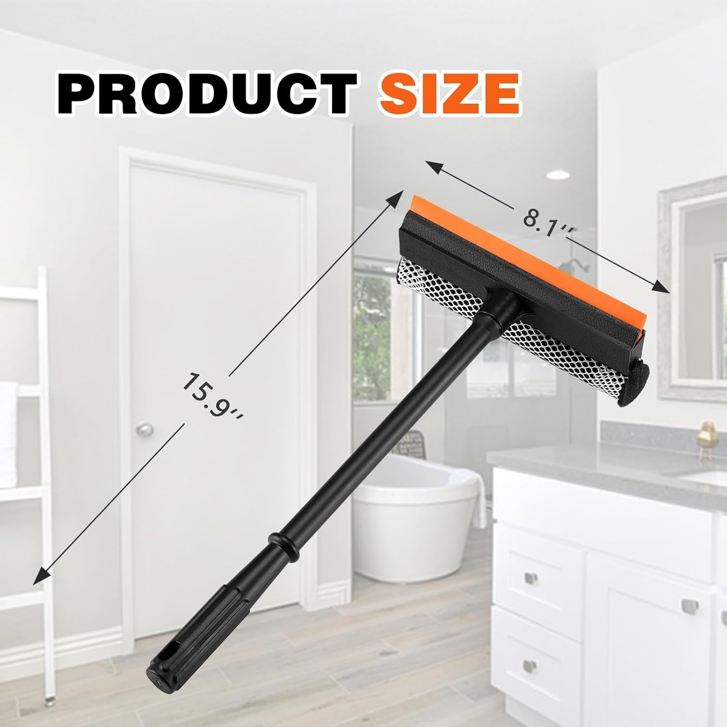 2 in1 Window Squeegee for Car Window Cleaner with 16inch Long Handle Black