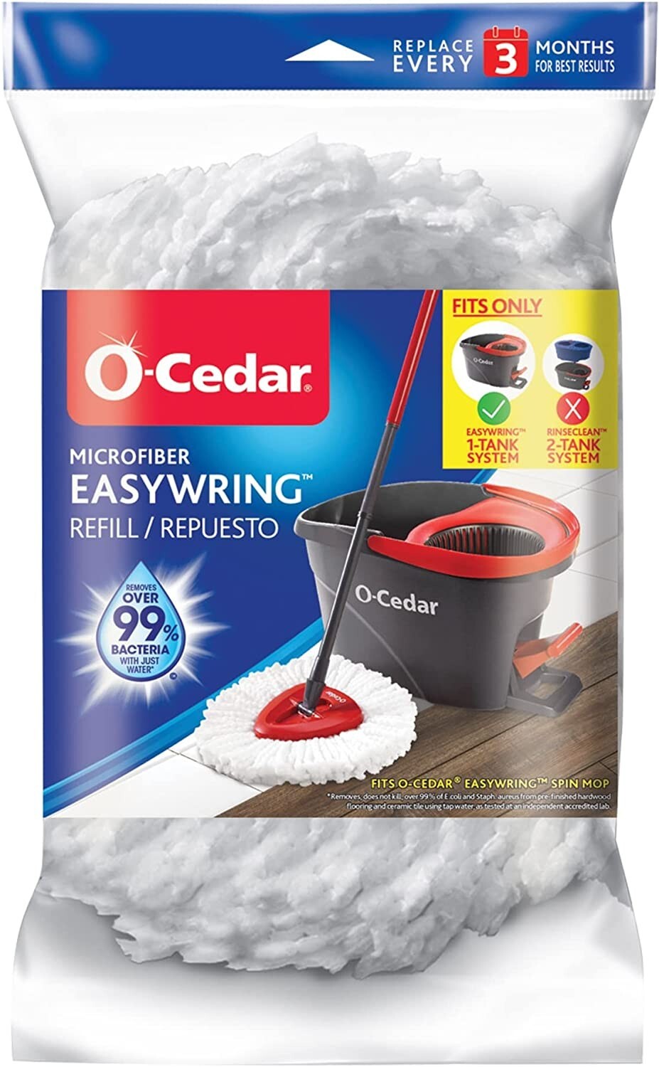 O-Cedar Easy Wring Spin Mop Refill, 1 Count (Pack 6)