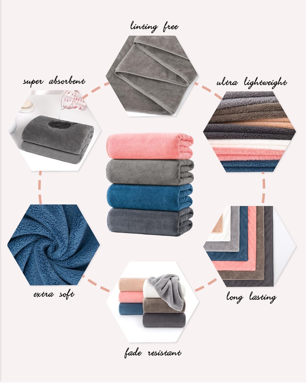 8-Piece Soft Microfiber Towel Set Incredibly Absorbent Lightweight Quick Dry and