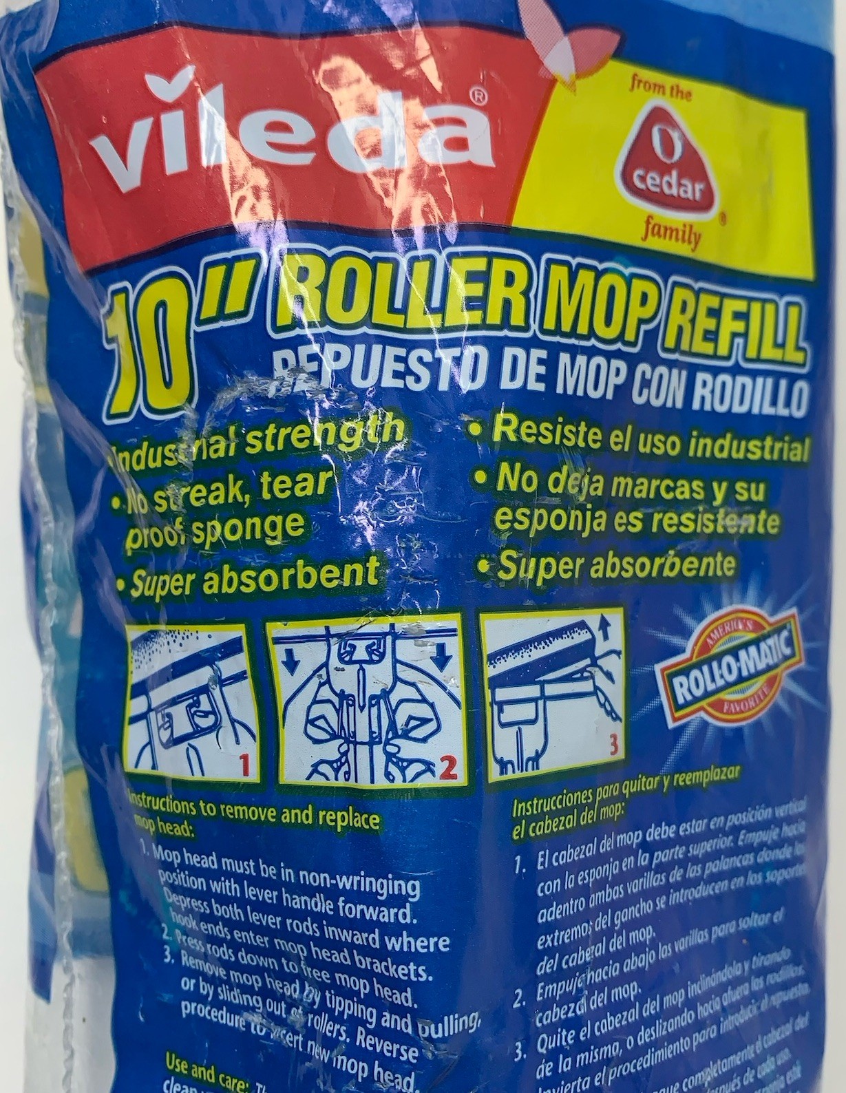 Vileda O Cedar Industrial No Streak 10″ Roll-O-Matic Roller Mop Refill Blue