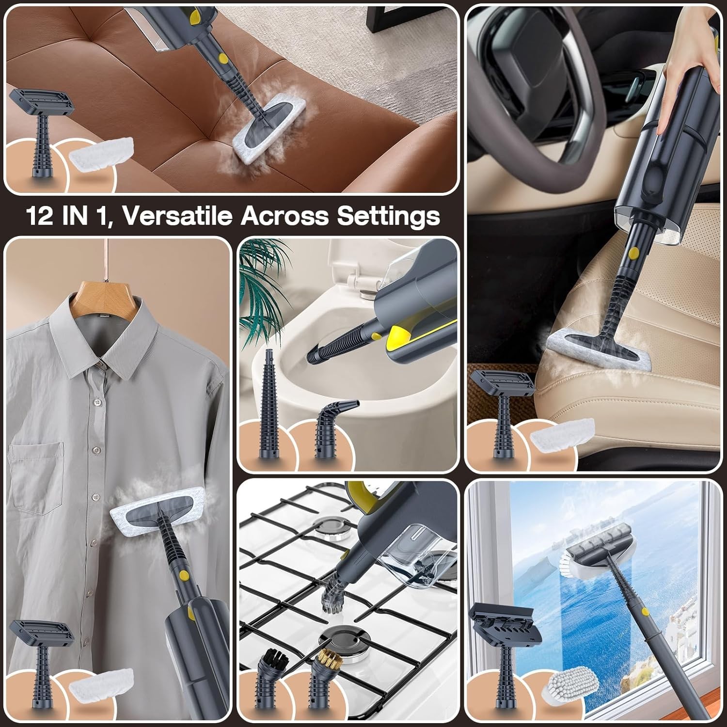 10-in-1 Steam Mop Cleaner, Quick Heat, 350ml Tank, Gray/-