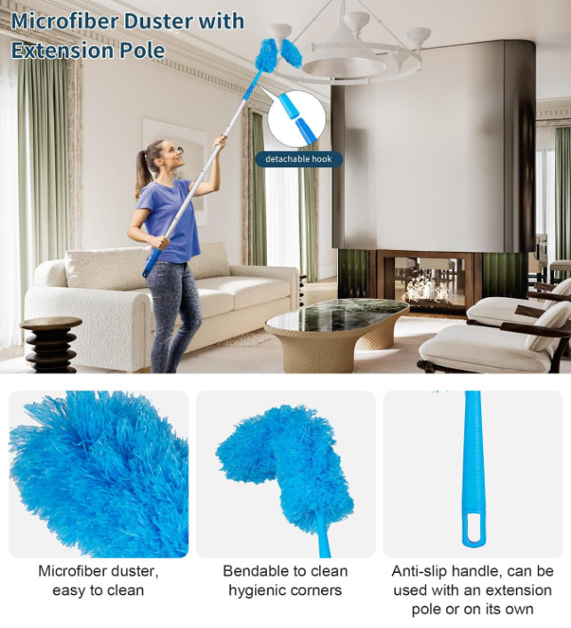 Set Limpiacristales Giratorio con Plumero Flexible, Raspador y Accesorios Hogar
