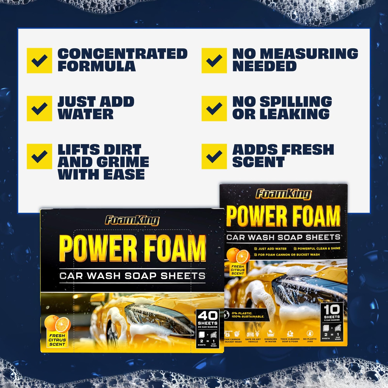 Foam King Car Wash Soap Strip (40ct = 20 Washes) – Concentrated 40 Count