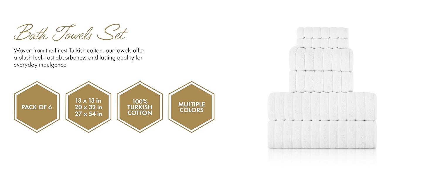CTT Luxury 6 Piece Towel Set, 100% Turkish Cotton, Quick Drying, Highly