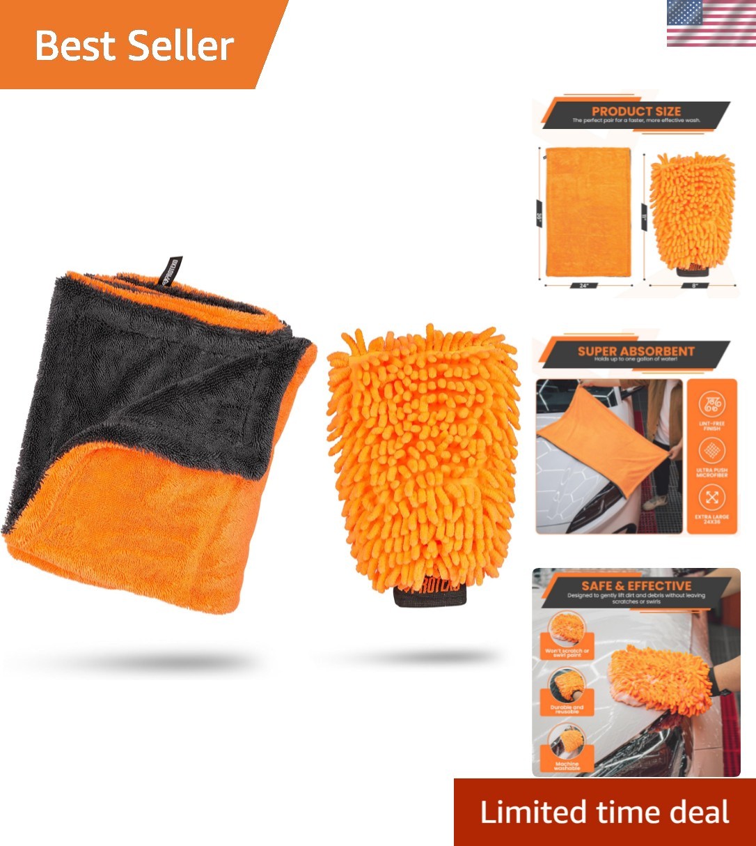 24″x36″ Twisted Loop Car Drying Towel & Wash Mitt | 1200GSM Ultra Thick & Abs…