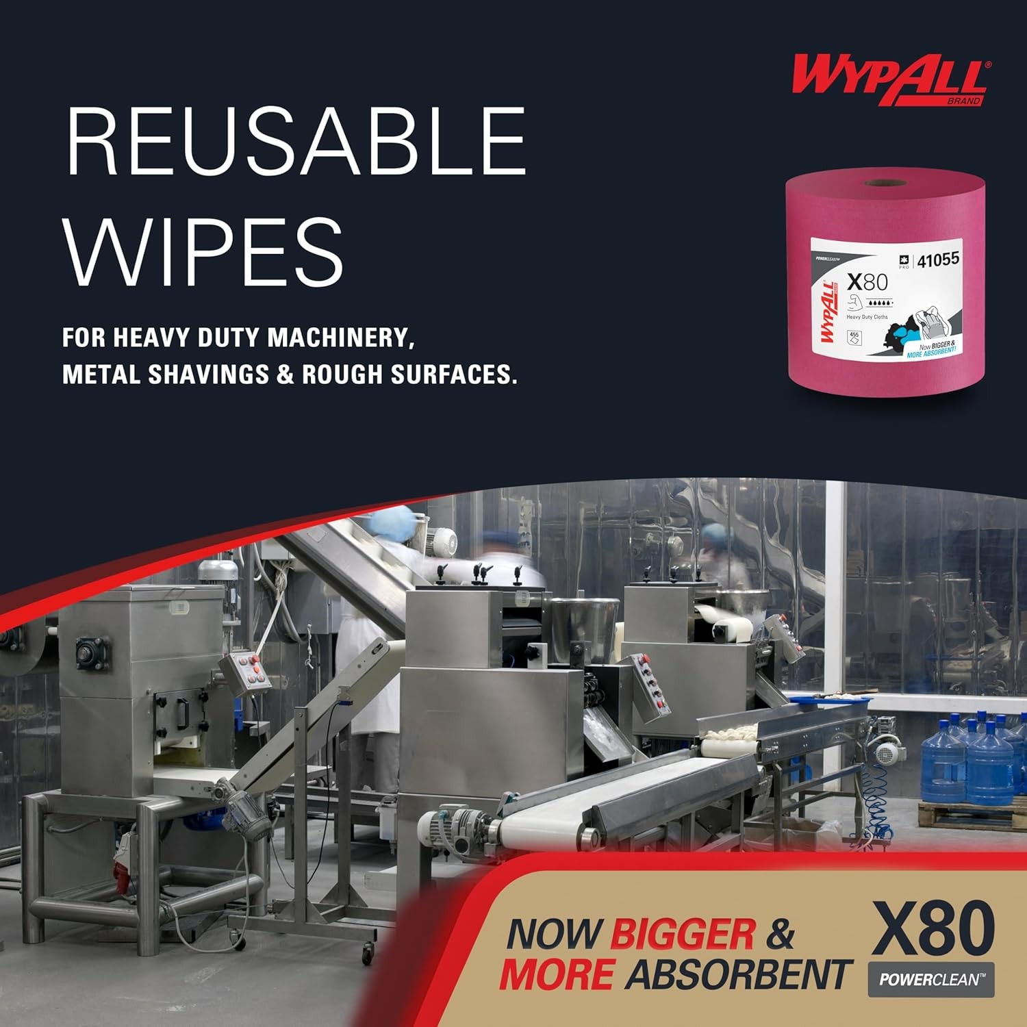 Heavy-Duty Cleaning Wipes,Extra Large,Long-Lasting,Red (1 roll,455 sheets total)