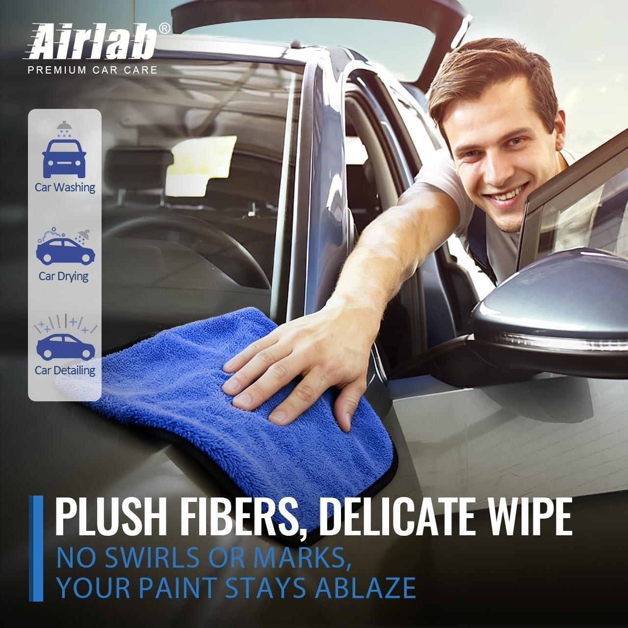 16” x 16” Microfiber Towels for Car Wash & Dry – Streak Free, 800 GSM