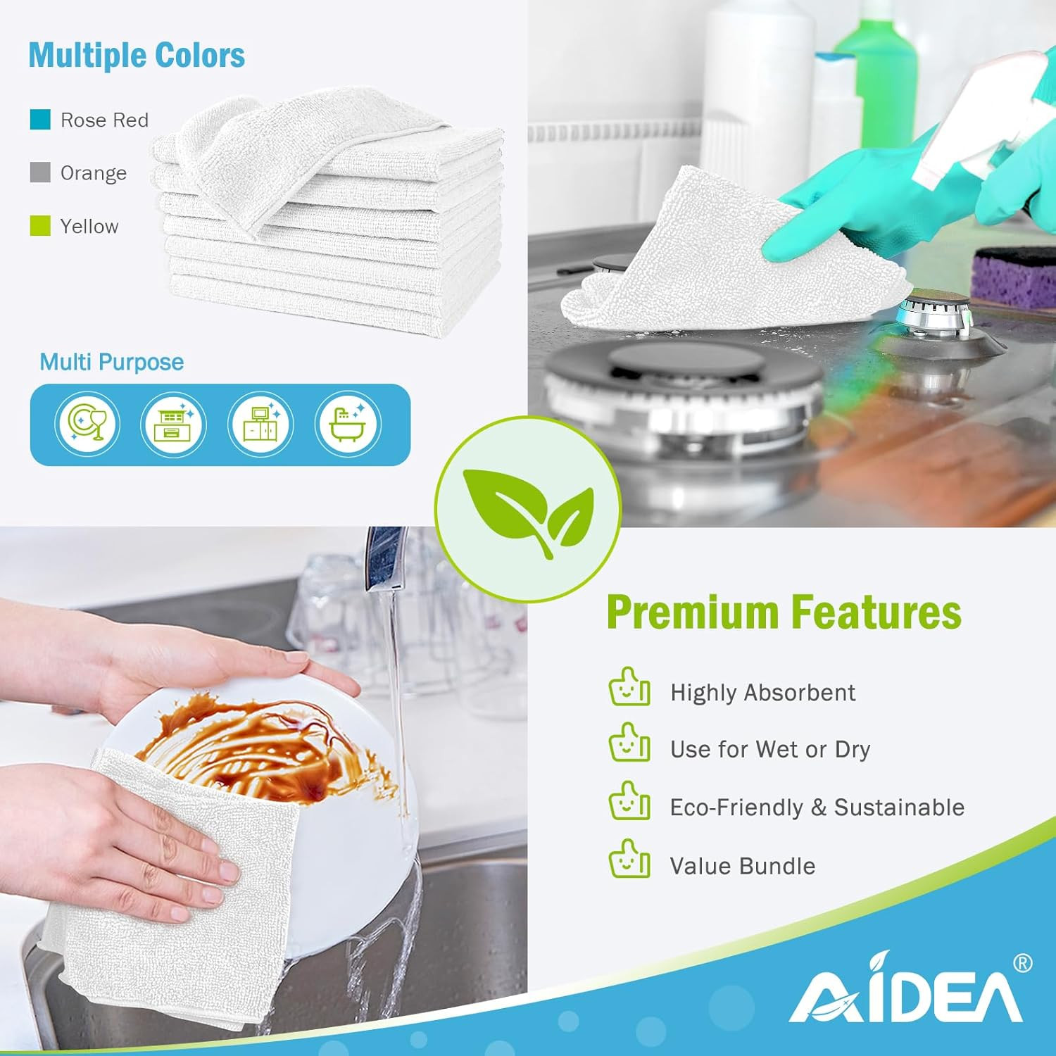 AIDEA Microfiber Cleaning Cloth-8Pk, Soft Microfiber Towels for Cars, Absorbent