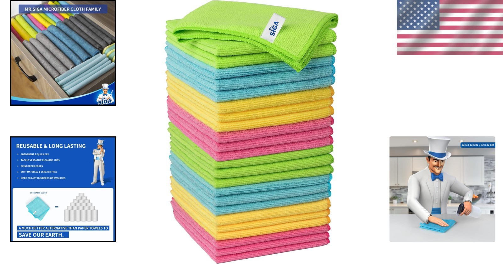 Pack of 24 Ultra-Soft Microfiber Cleaning Cloths, 12.6″ x 12.6″, Lint-Free