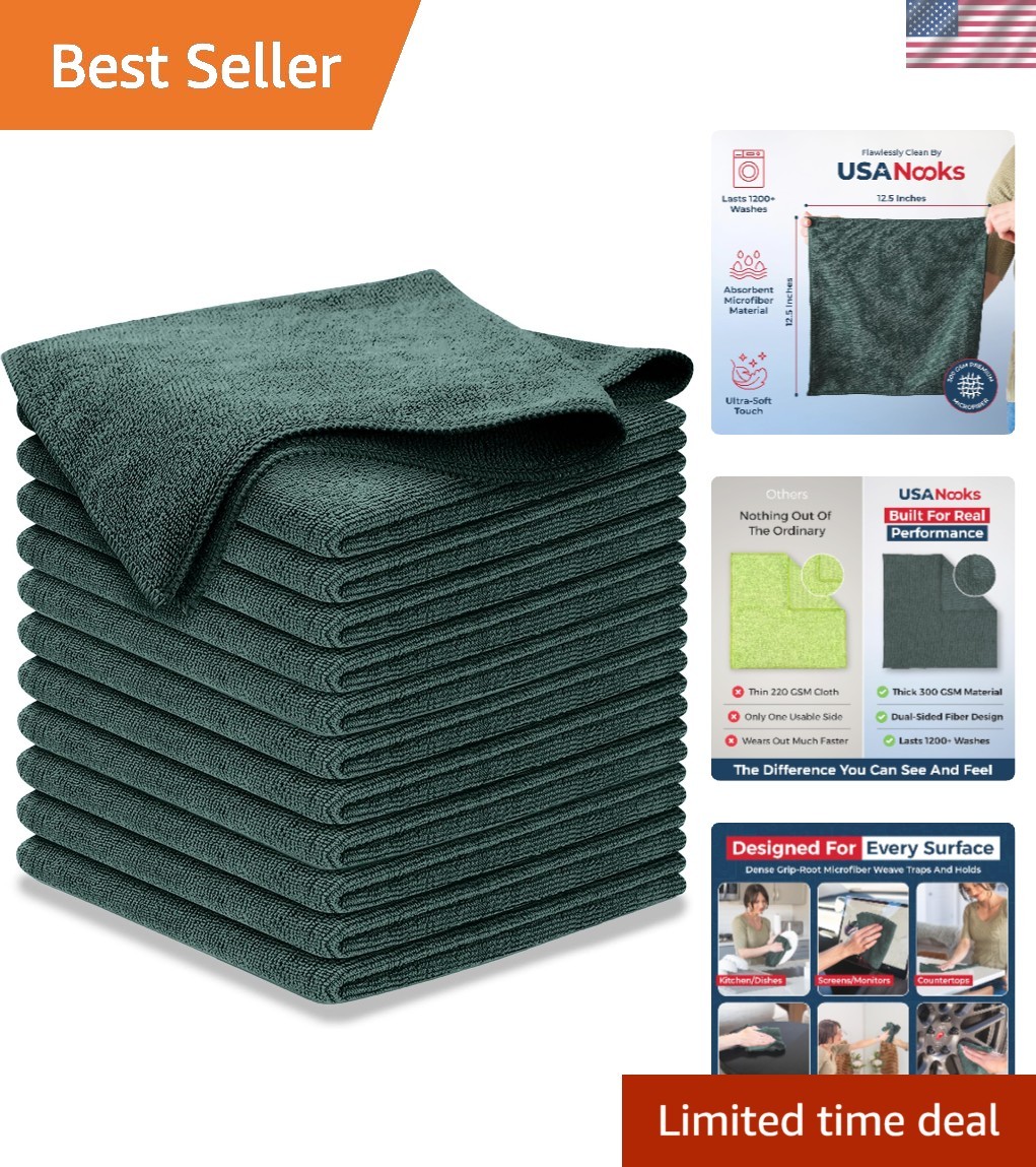 High Performance Grip-Root Microfiber Cloths – 12-Pack, Lint-Free & 1200 Washes