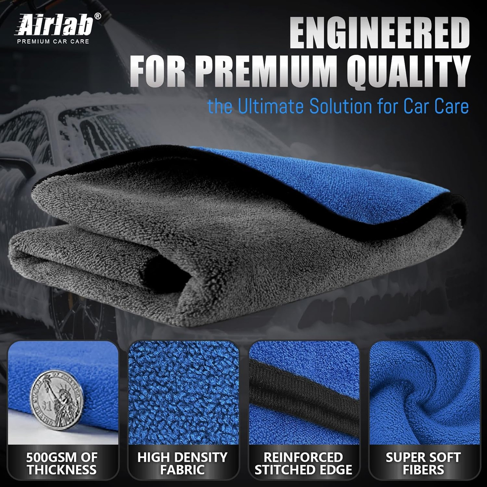 Car Microfiber Towel, Absorbent, 500 GSM, 35×24 Inch, Plush, Auto Detailing