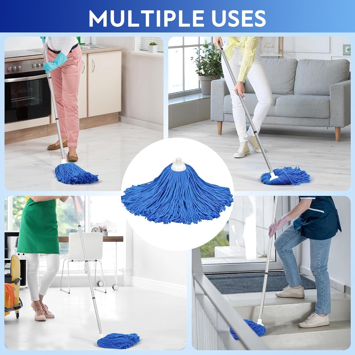 Microfiber Mop with 54″ Stainless Steel Spin Handle Incl. 2Pcs Microfiber Cloth