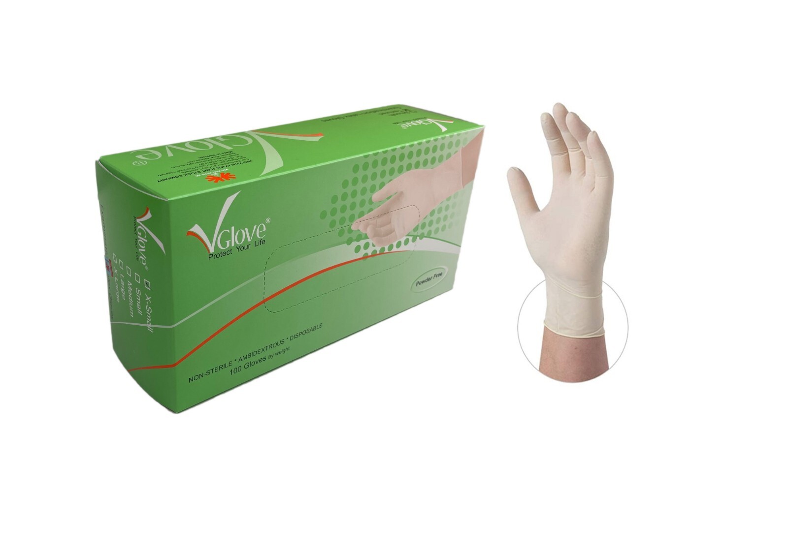 VGLOVE Latex Disposable Exam/Medical Gloves 4 Mil, Powder Free, 1000 pcs / case