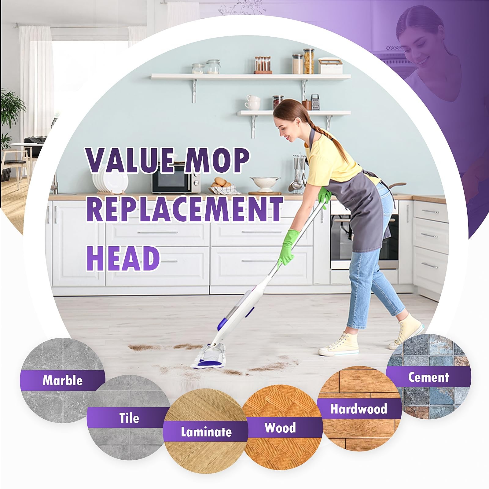 12 Pack Floor Mop Refills, for Swiffer Power Mop, Washable, Purple