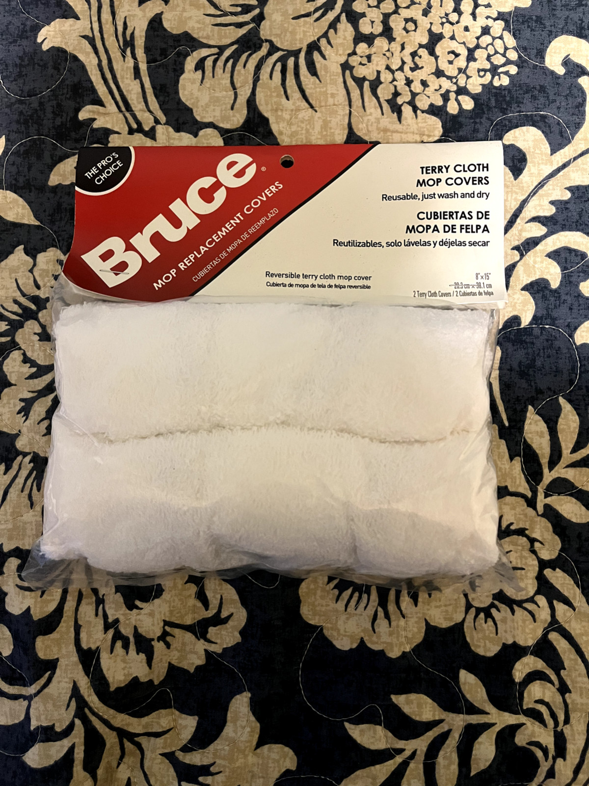 Bruce 2 Reusable Replacement Terry Cloth Mop Covers for Mop Head 8″ x 15″ NIP