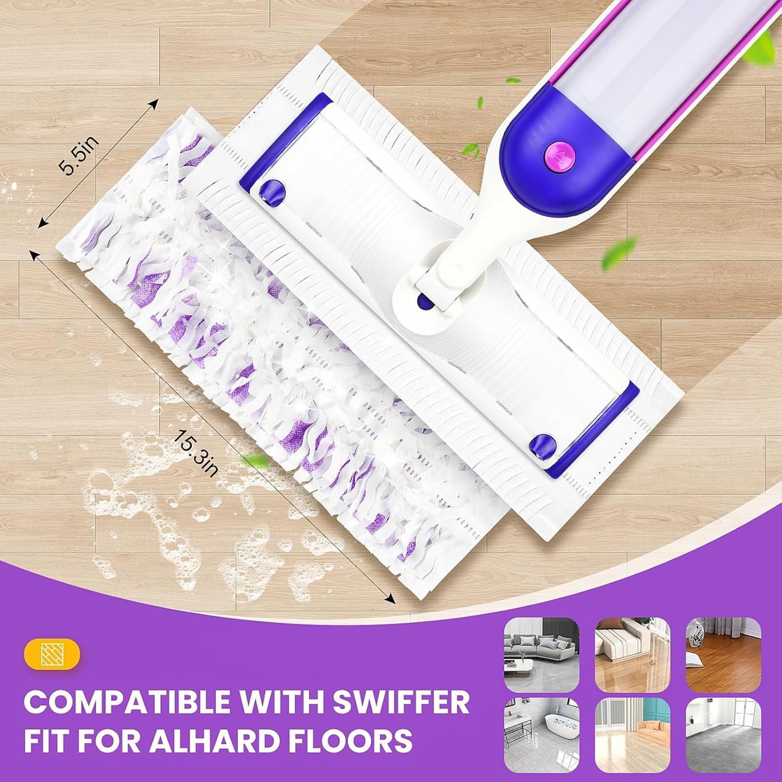 Mop Refills 15 Pack, Power Mop Replacement Pads, Multi Use, Purple