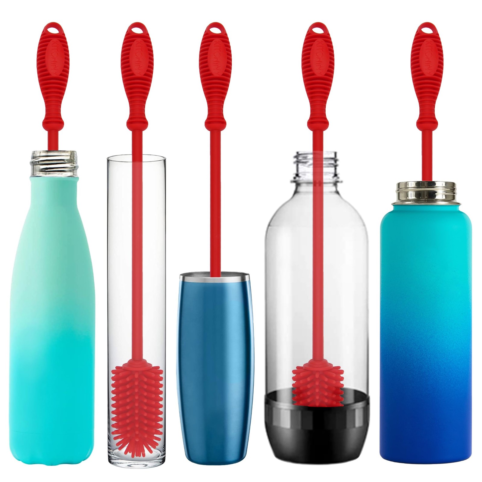 Kitchiny 12.5″ Silicone Bottle Brush & Straw Cleaner Set | Water Red