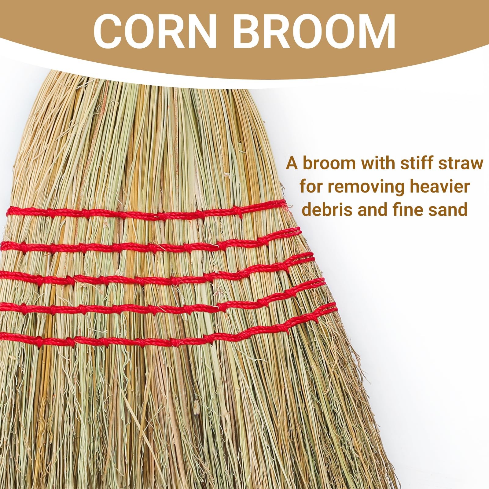 Corn Broom Outdoor, Household Indoor and 59″ total length, Black Red